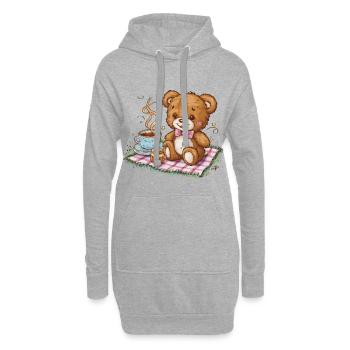 Cartoon Teddybär mit Honig und Tee - Hoodie-Kleid - Grau meliert - Vorne