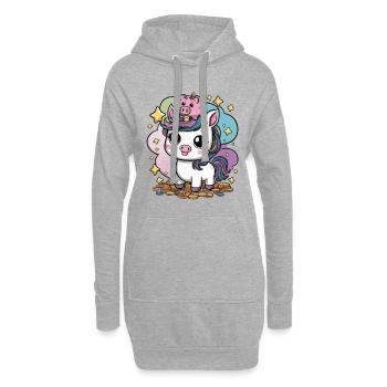 Licorne Kawaii cool avec tirelire - Sweat-shirt à capuche long Femme - gris chiné - Devant