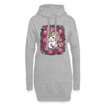 Licorne Kawaii aux fraises et roses - Sweat-shirt à capuche long Femme - gris chiné - Devant