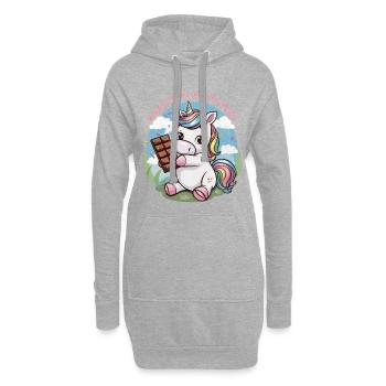 Süßes Kawaii Einhorn mit Schokolade - Hoodie-Kleid - Grau meliert - Vorne