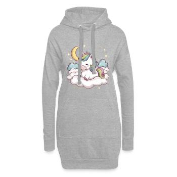 Kawaii Einhorn mit Wolken, Mond und Sternen - Hoodie-Kleid - Grau meliert - Vorne