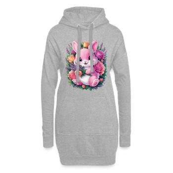 Mignon lapin kawaii avec des roses et de la lavande - Sweat-shirt à capuche long Femme - gris chiné - Devant