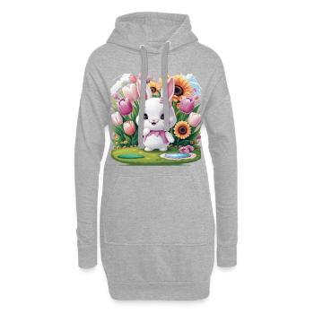 Lapin kawaii avec des tulipes et des tournesols - Sweat-shirt à capuche long Femme - gris chiné - Devant