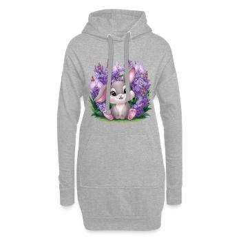 Kawaii Hase mit Orchideen und Flieder - Hoodie-Kleid - Grau meliert - Vorne