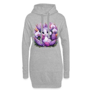 Lapin Kawaii avec orchidées et lilas - Sweat-shirt à capuche long Femme - gris chiné - Devant