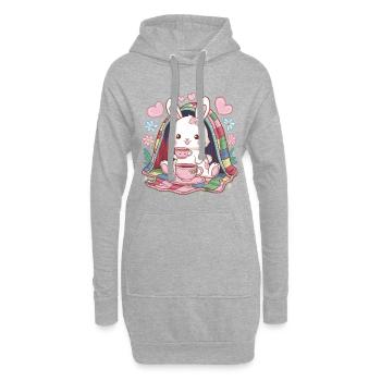 Knuffiger Hawaii Hase mit Tee und Decke - Hoodie-Kleid - Grau meliert - Vorne