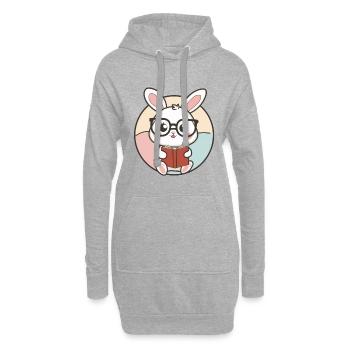 Knuffiger Kawaii Hase mit Brille und Buch - Hoodie-Kleid - Grau meliert - Vorne