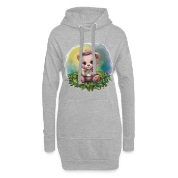 Teddybär liebt Tee - Hoodie-Kleid - Grau meliert - Vorne