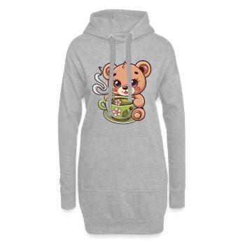 L’ours en peluche adore le thé - Sweat-shirt à capuche long Femme - gris chiné - Devant