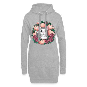 Cartoon Kawaii Chinchilla mit Rosen und Pfirsich - Hoodie-Kleid - Grau meliert - Vorne