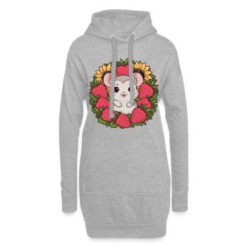 Kawaii Chinchilla mit Erdbeeren & Sonnenblumen - Hoodie-Kleid - Grau meliert - Vorne