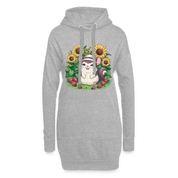 Kawaii Chinchilla mit Erdbeeren & Sonnenblumen - Hoodie-Kleid - Grau meliert - Vorne