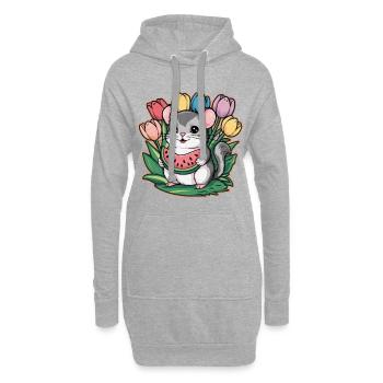 Chinchilla kawaii avec pastèque et tulipes - Sweat-shirt à capuche long Femme - gris chiné - Devant