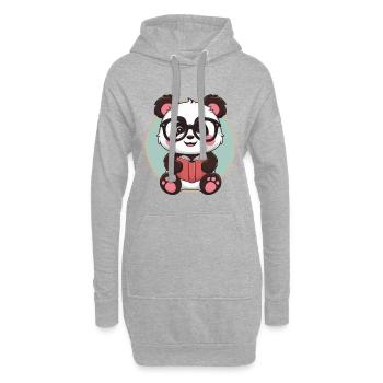Mignon panda kawaii avec des lunettes et un livre - Sweat-shirt à capuche long Femme - gris chiné - Devant