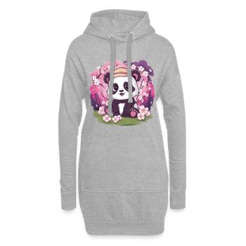 Panda kawaii avec fleurs de cerisier - Sweat-shirt à capuche long Femme - gris chiné - Devant