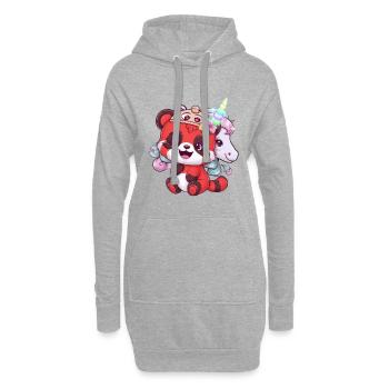 Mignon panda kawaii rouge au look de dessin animé - Sweat-shirt à capuche long Femme - gris chiné - Devant
