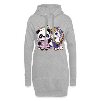 Mignon panda kawaii avec licorne - Sweat-shirt à capuche long Femme - gris chiné - Devant