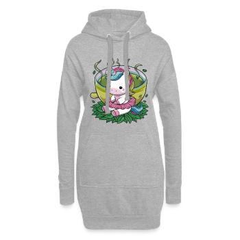 Süßes Kawaii Einhorn liebt grünen Tee - Hoodie-Kleid - Grau meliert - Vorne
