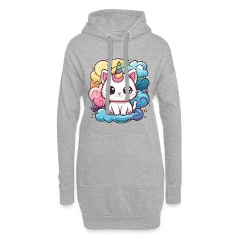 Chat licorne kawaii - Sweat-shirt à capuche long Femme - gris chiné - Devant