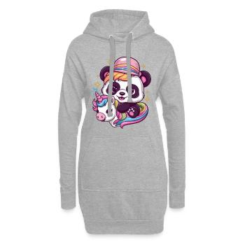 Mignon panda kawaii avec licorne - Sweat-shirt à capuche long Femme - gris chiné - Devant