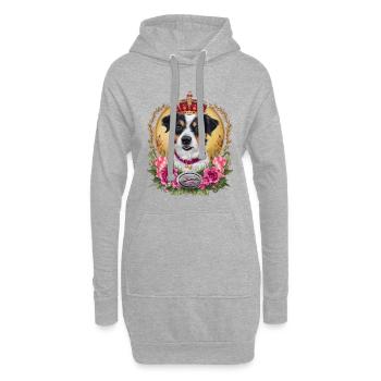Königlicher Parson Russel mit Krone und Blumen - Hoodie-Kleid - Grau meliert - Vorne