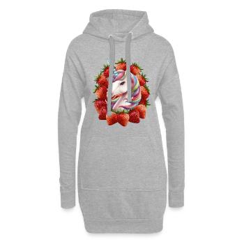 Licorne mignonne avec des fraises pleines de magie - Sweat-shirt à capuche long Femme - gris chiné - Devant