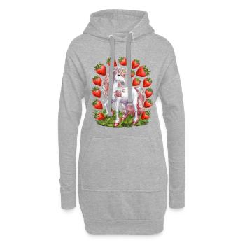 Licorne mignonne avec des fraises pleines de magie - Sweat-shirt à capuche long Femme - gris chiné - Devant
