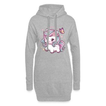 Licorne Kawaii mignonne avec papillon - Sweat-shirt à capuche long Femme - gris chiné - Devant
