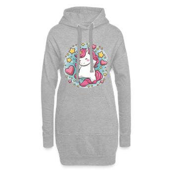 Mignon licorne kawaii avec des étoiles et des cœurs - Sweat-shirt à capuche long Femme - gris chiné - Devant