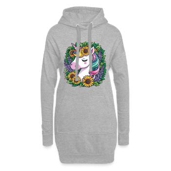 Kawaii Einhorn mit Sonnenblumen und Flieder - Hoodie-Kleid - Grau meliert - Vorne