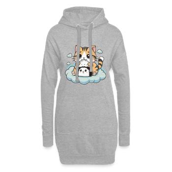 Süße Kawaii Katze mit Onigiri - Hoodie-Kleid - Grau meliert - Vorne