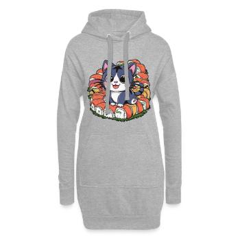 Mignon chat kawaii aime les sushis - Sweat-shirt à capuche long Femme - gris chiné - Devant