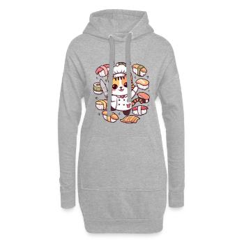 Mignon chat kawaii aime les sushis - Sweat-shirt à capuche long Femme - gris chiné - Devant