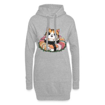 Mignon chat kawaii aime les sushis - Sweat-shirt à capuche long Femme - gris chiné - Devant