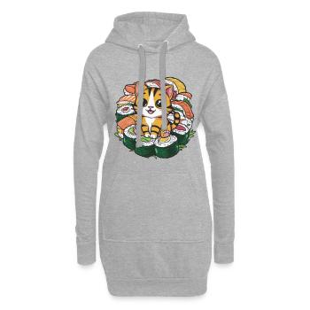 Mignon chat kawaii aime les sushis - Sweat-shirt à capuche long Femme - gris chiné - Devant