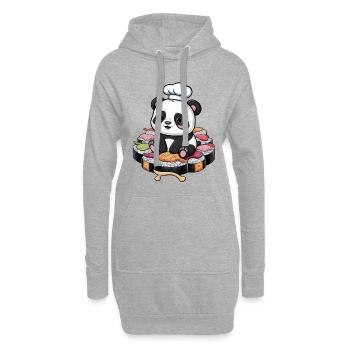 Süßer Kawaii Panda mit großer Sushi Variation - Hoodie-Kleid - Grau meliert - Vorne