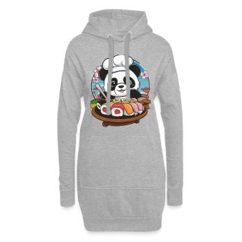 Süßer Kawaii Panda mit großer Sushi Variation - Hoodie-Kleid - Grau meliert - Vorne