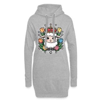 Königliches Kawaii Schaf mit Krone und Tulpen - Hoodie-Kleid - Grau meliert - Vorne