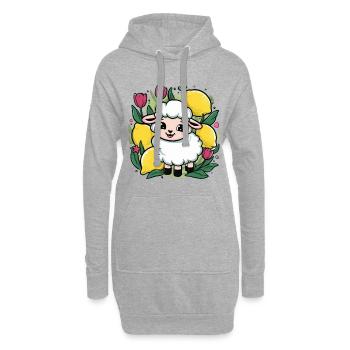 Kawaii Cartoon Schaf mit Zitronen und Tulpen - Hoodie-Kleid - Grau meliert - Vorne
