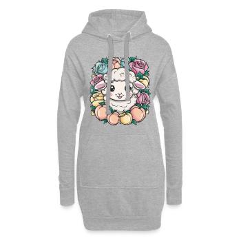 Kawaii Schaf mit Pfirsichen uund Rosen - Hoodie-Kleid - Grau meliert - Vorne
