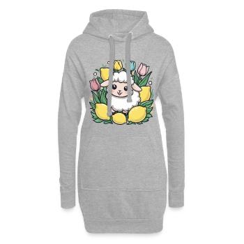 Kawaii Cartoon Schaf mit Zitronen und Tulpen - Hoodie-Kleid - Grau meliert - Vorne