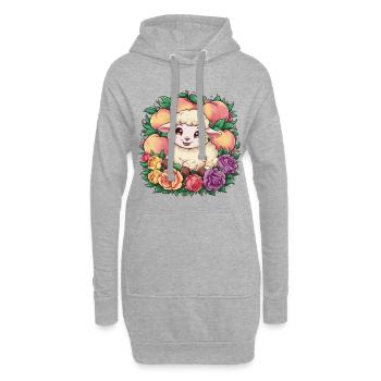Kawaii Schaf mit Pfirsichen uund Rosen - Hoodie-Kleid - Grau meliert - Vorne