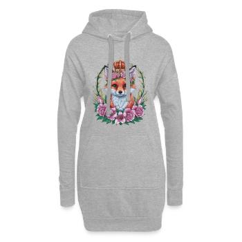 Dessin animé renard kawaii avec couronne, roses et lys - Sweat-shirt à capuche long Femme - gris chiné - Devant
