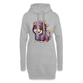 Süßer Kawaii Hund mit Drachen Outfit - Hoodie-Kleid - Grau meliert - Vorne