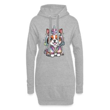 Kawaii Hund mit Einhorn Outfit - Hoodie-Kleid - Grau meliert - Vorne