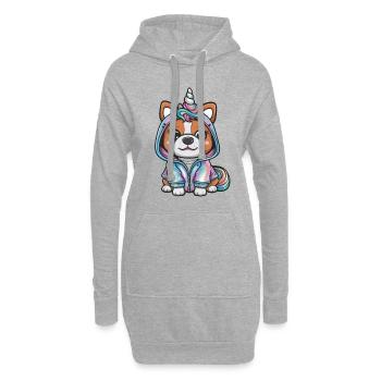 Kawaii Hund mit Einhorn Outfit - Hoodie-Kleid - Grau meliert - Vorne