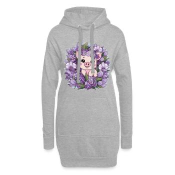 Schwein im Cartoon Kawaii Stil mit Orchideen - Hoodie-Kleid - Grau meliert - Vorne