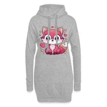 Kawaii Fuchs mit herzen und Sternen - Hoodie-Kleid - Grau meliert - Vorne