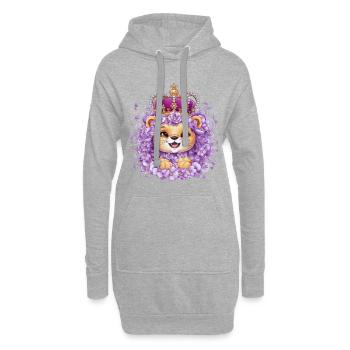 Mignon lion kawaii avec couronne et mer de fleurs - Sweat-shirt à capuche long Femme - gris chiné - Devant