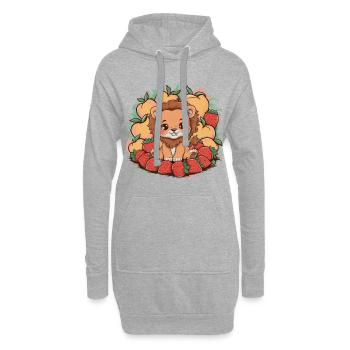 Kawaii Löwe mit Erdbeeren und Pfirsichen - Hoodie-Kleid - Grau meliert - Vorne